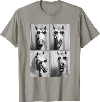 Funny Animal Photography Clothing Co. Cute Horses with Sunglasses Hipster Photo Booth Memes T-Shirt - Slate Grey