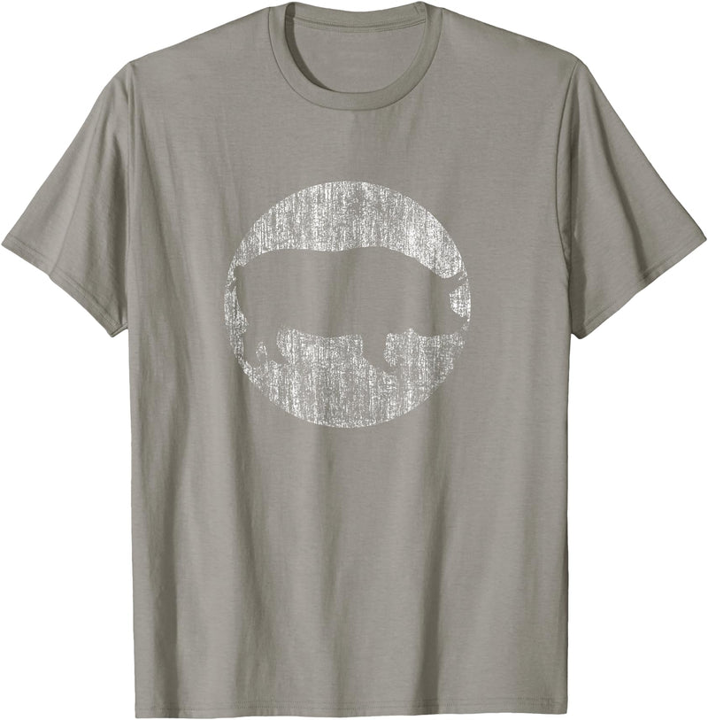 Vintage Pig Shirts - Distressed Pig Animal Print T-Shirt - Unisex-Adults & Kids - Black - Small - Short Sleeve - Classic Fit - Slate Grey