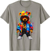 Hip-Hop Teddy-Bear Aesthetic Urban StreetWear Co. Hip-Hop Teddy-Bear Colorful Teddybear with Hoodie Graphic T-Shirt - Slate Grey