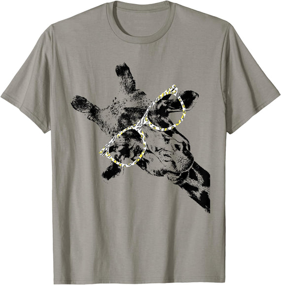 Giraffe Print Clothes Hipster Merch Giraffe Tee Vintage Animal Leopard Print Glasses T-Shirt - Slate Grey