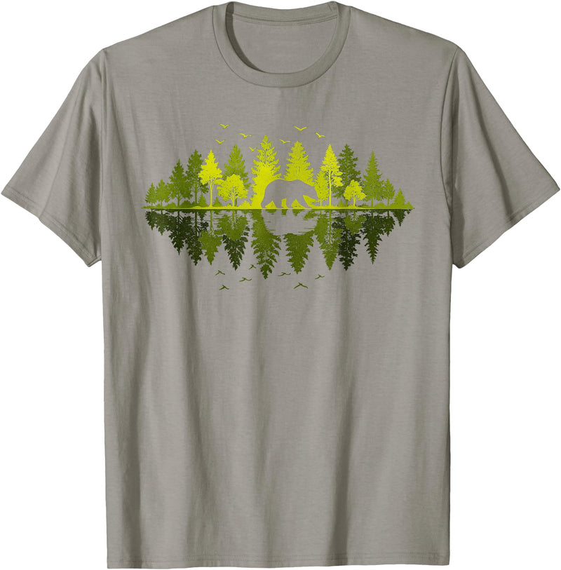 Outdoor Tree Tee Trees Reflection Wildlife Nature Animal Bear Outdoor T-Shirt - Slate Grey