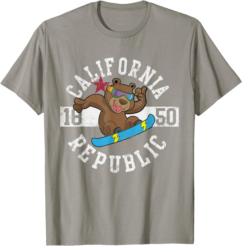 California Gift Kids Boys Girls Men Women Mom Dad California Republic Bear Snowboarder Snowboarding Snowboard T-Shirt - Slate Grey