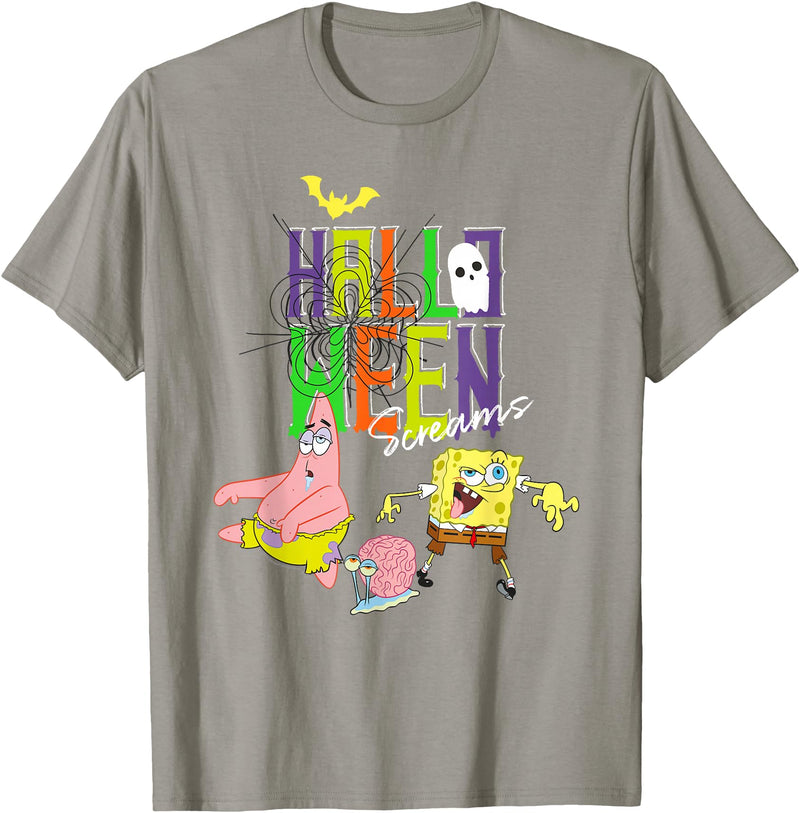 SpongeBob Schwammkopf SpongeBob SquarePants Halloween Screams With Patrick & Gary T-Shirt - Slate Grey