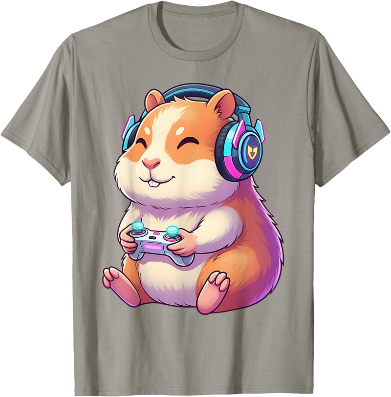 Funny Cute Hamster Gamer Adorable Video Game Animal Design T-Shirt - Slate Grey