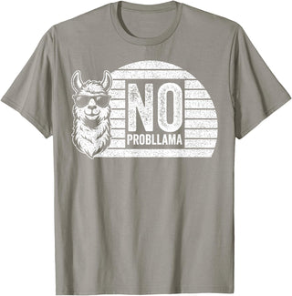Teetro No Probllama Cool Llama Sunglasses Humor Animal T-Shirt - Slate Grey