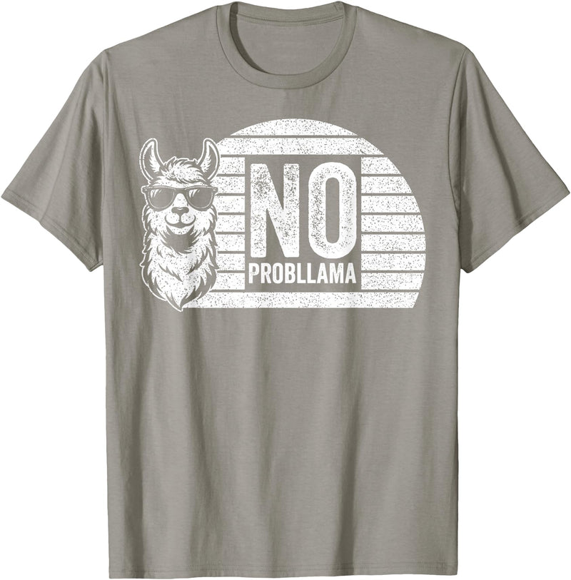 Teetro No Probllama Cool Llama Sunglasses Humor Animal T-Shirt - Slate Grey