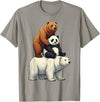 Cute Bear Panda Polar Bear Stack Funny Wildlife Funny Bears Stacked Panda Grizzly Polar Bear Trio Meme Art T-Shirt - Slate Grey