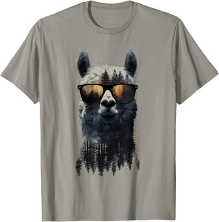Funny Llama Lover Graphics Funny Alpaca Llama with Sunglasses Animal Graphic T-Shirt - Slate Grey
