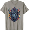 Wild Buffalo Bison Tribal Western Spirit Fierce Wild Bison Head Tribal Geometric Buffalo T-Shirt - Slate Grey