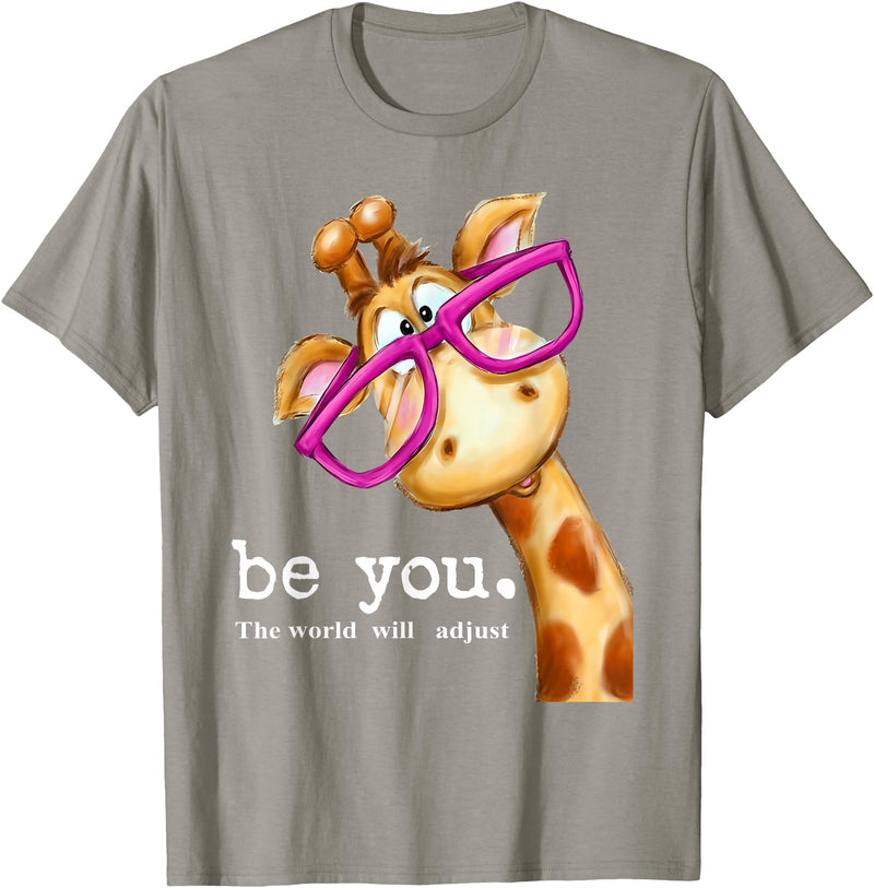 Sarcasm Funny Gag Gifts Tee for Men Women Be You The World Will Adjust Cute Lover Giraffe Glasses T-Shirt - Slate Grey