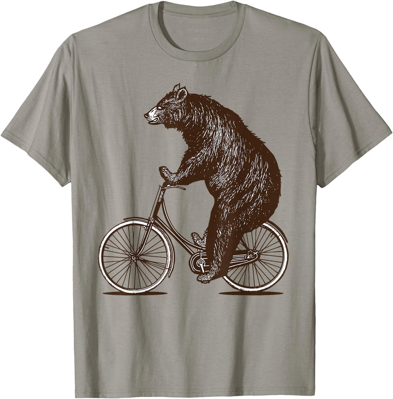 thechicgeek Bear on Bike Cute Grizzly Bicycling T-Shirt - Slate Grey