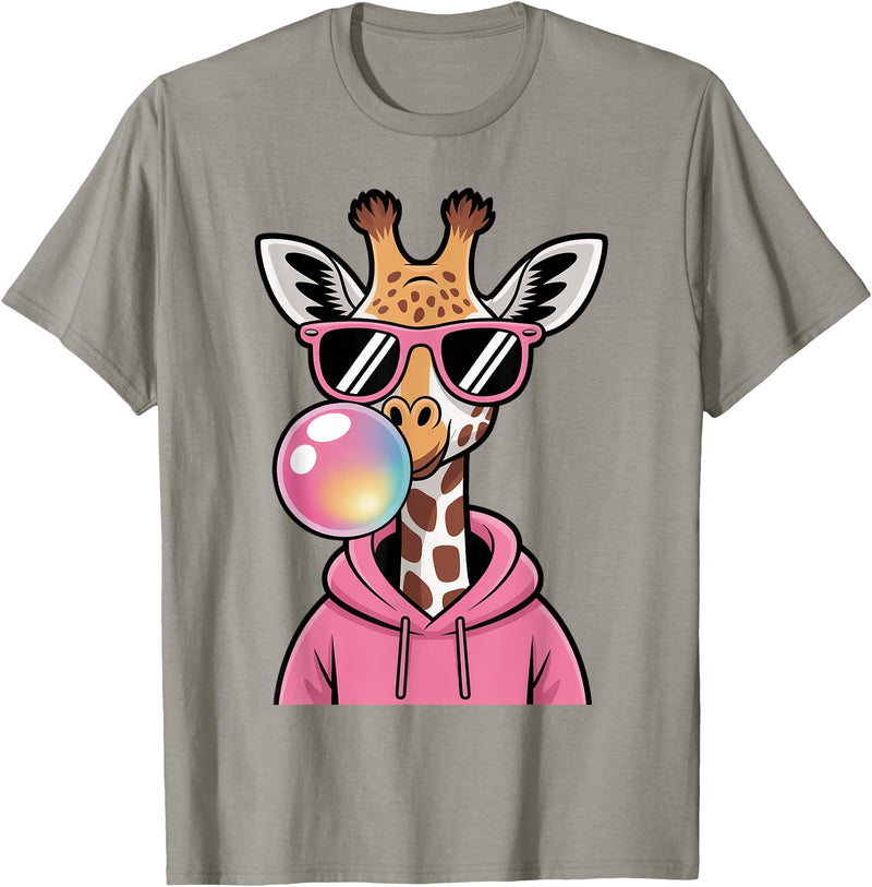 Giraffe Sasquatch Blowing Bubblegum Toddler Kids Cute Giraffe Blowing Bubble Gum and Pink Glasses Kids Boys T-Shirt - Slate Grey