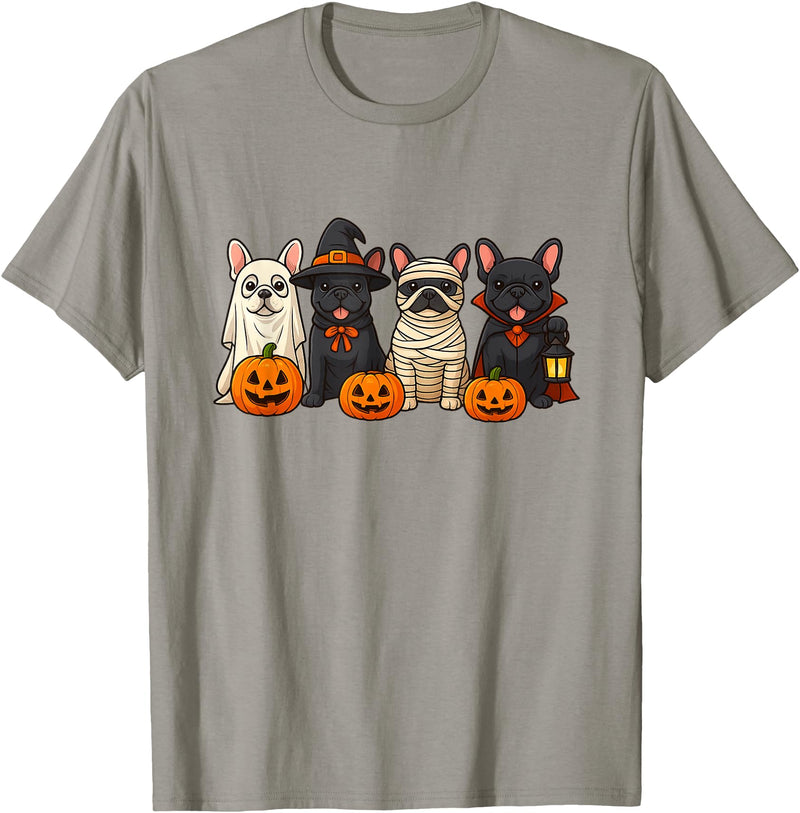 Ghost Bulldog Halloween French Mummy Dog Lover French Bulldog Ghost Witch Pumpkins Halloween Dog Costume T-Shirt - Slate Grey