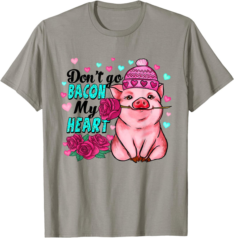 Punny Pig Valentine Apparel Don't Go Bacon My Heart Funny Pig Valentine Tee T-Shirt - Slate Grey