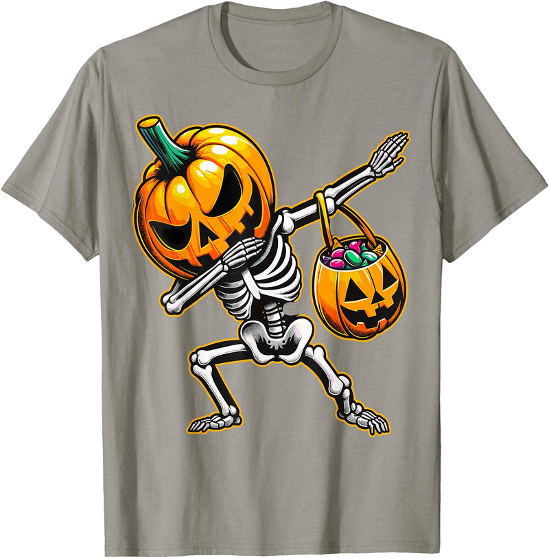 Funny Dab Skeleton Pumpkin Halloween Dabbing Skeleton Pumpkin Candy Funny Halloween T-Shirt - Slate Grey