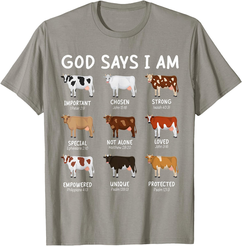 God Says I Am Christian Bible Verse Apparel God Says I Am Cute Heifer Cow Bible Verse Christian T-Shirt - Slate Grey