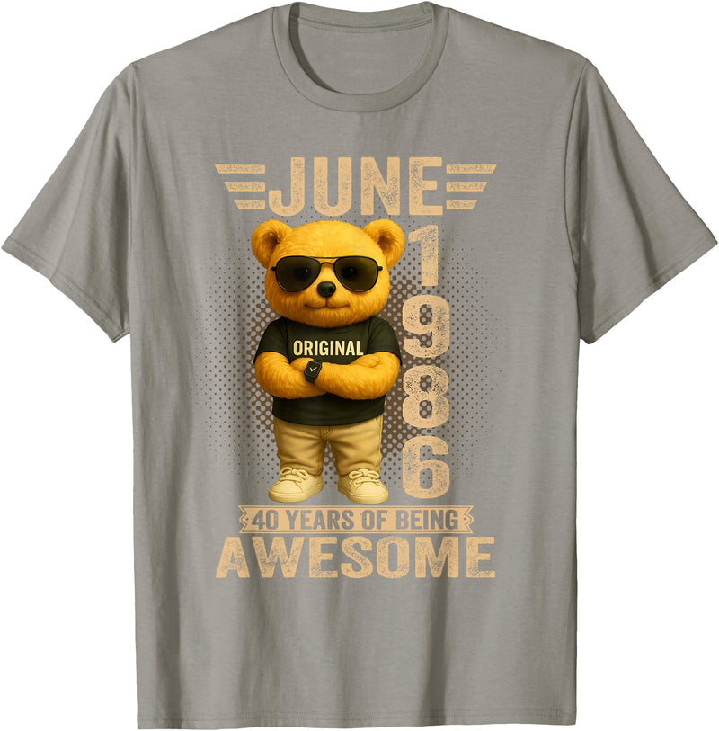 June 1986 40th Birthday Gifts for Men Women 40 Year Old June 1986 Teddy Bear 40th Birthday Men Women T-Shirt - Slate Grey