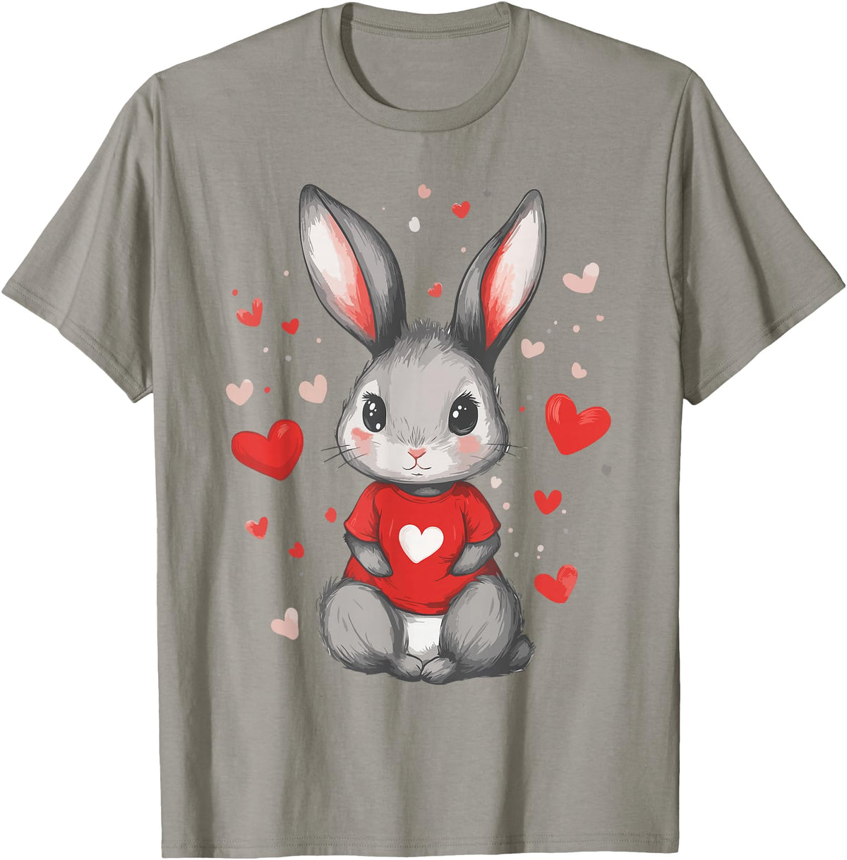 Rabbit Lover Heart Girls Valentine’s Day Women Bunny T-Shirt in Slate Grey