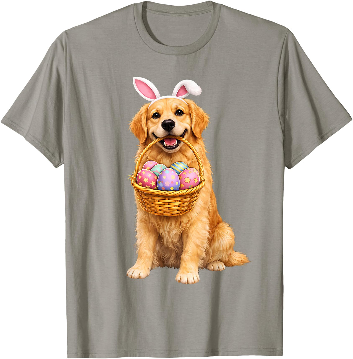Golden Retriever Bunny Ears Eggs Cute Easter Dogs T-Shirt in Slate Grey
