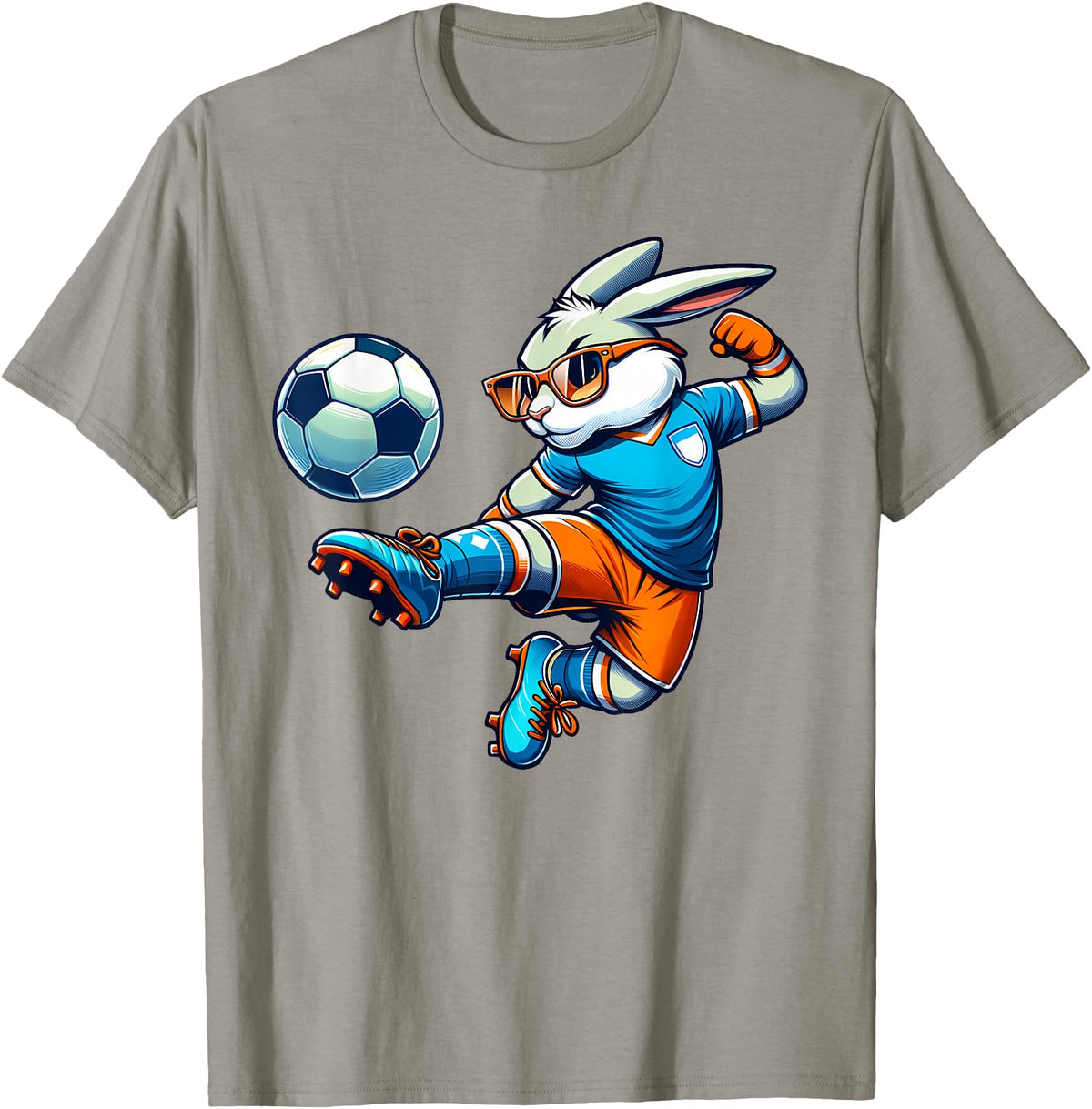 Happy Easter Bunny Soccer Player Lover Sport Rabbit T-Shirt in Slate Grey