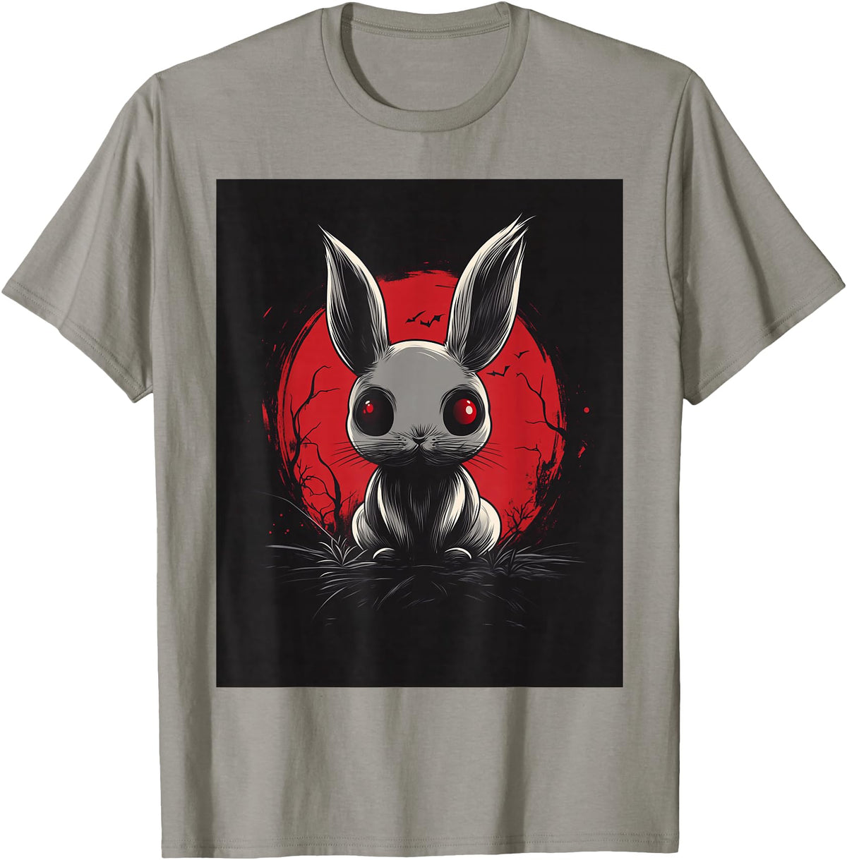Bunny Anime Goth Scary Men Women Creepy Gothic Anime Rabbit T-Shirt in Slate Grey