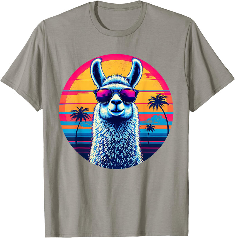 Llama Alpaca Vintage Art Co. Llama Alpaca Retro 80s Style T-Shirt - Slate Grey
