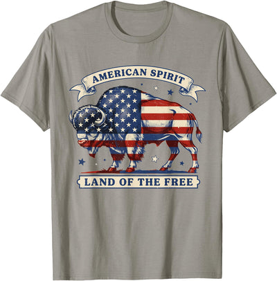 Bison American Flag Land of the Free Pride American Bison T-Shirt