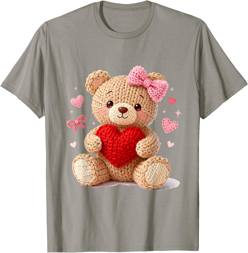 Cute Crochet Valentine Love Art Studio Be My Valentine Cute Crochet Yarn Teddy Bear Love T-Shirt - Slate Grey
