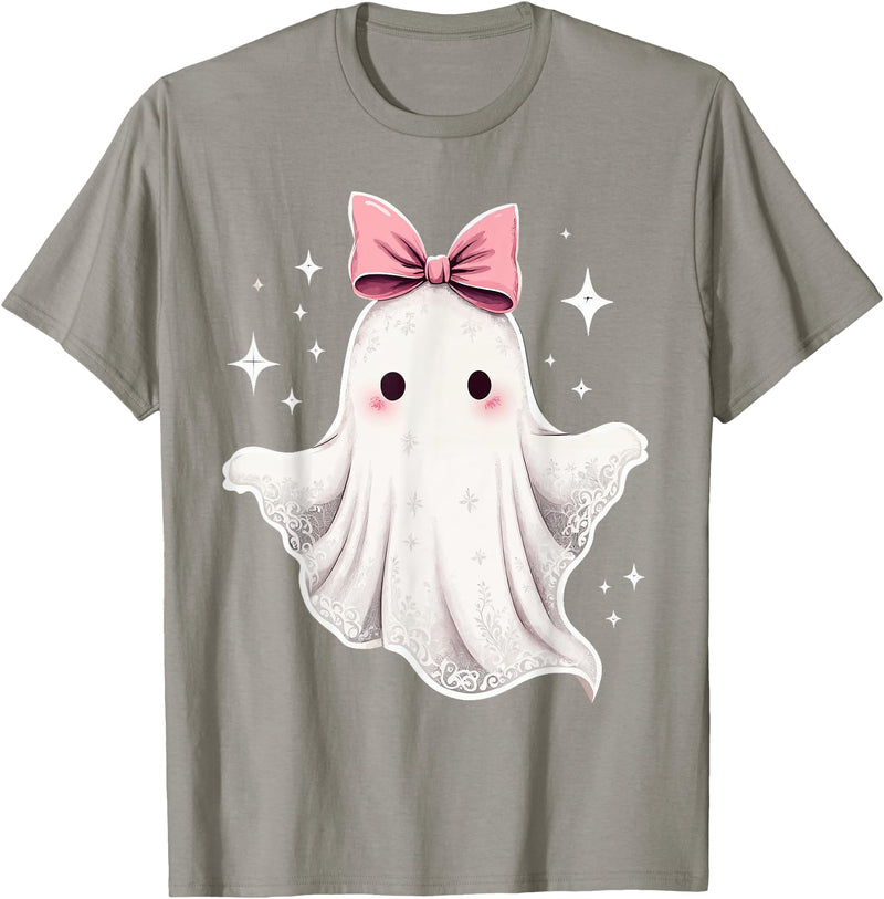 Halloween Ghost Coquette Bow Tee Ghost Coquette Bow Halloween Kawaii Girls Women Spooky T-Shirt - Slate Grey