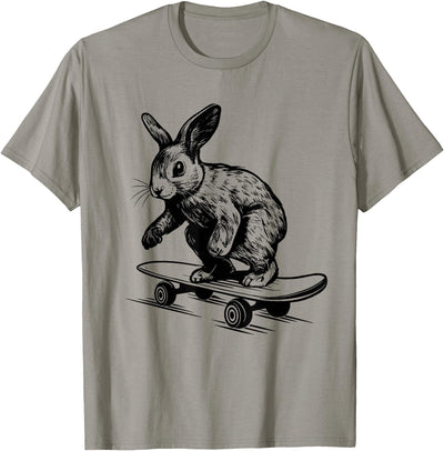 Rabbit Riding a Skateboard Line Art T-Shirt