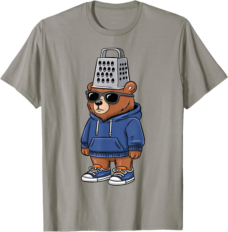 InGENIUS Bear Lover Shirts & Gifts Funny Bear with Cheese Grater Hat Sunglasses Bear Lover Boys T-Shirt - Slate Grey