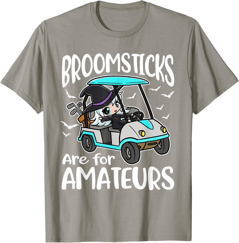 Broomsticks Are For Amateurs Golf Cart Halloween T-Shirt - Slate Grey