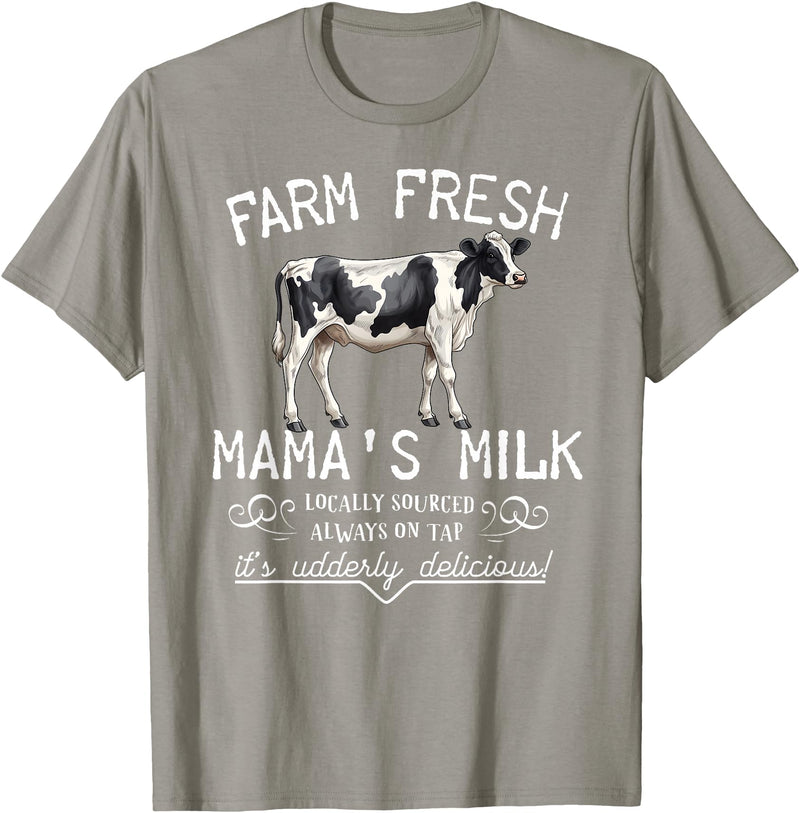 New Mommy Breastfeeding HumorDesigns for Women Funny Breastfeeding Mama's Milk Cow Farm Lacatation New Mom T-Shirt - Slate