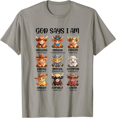 Highland Cow Belief God Says I Am Christian Religious T-Shirt