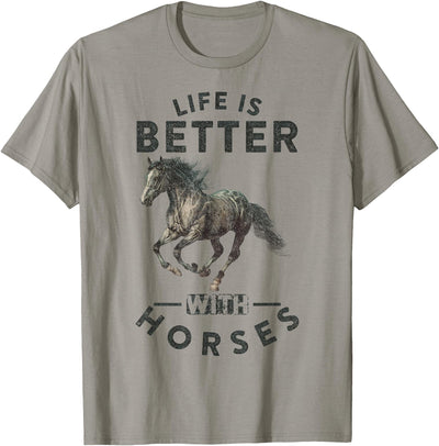 Life Is Better With Horses, Horseback Riding Funny Vintage Life is Better with Horses Funny Horseback Riding T-Shirt