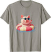 Vacation Pig Outfit Pig Sunglasses Graphic with Beach Ring T-Shirt - Slate Grey