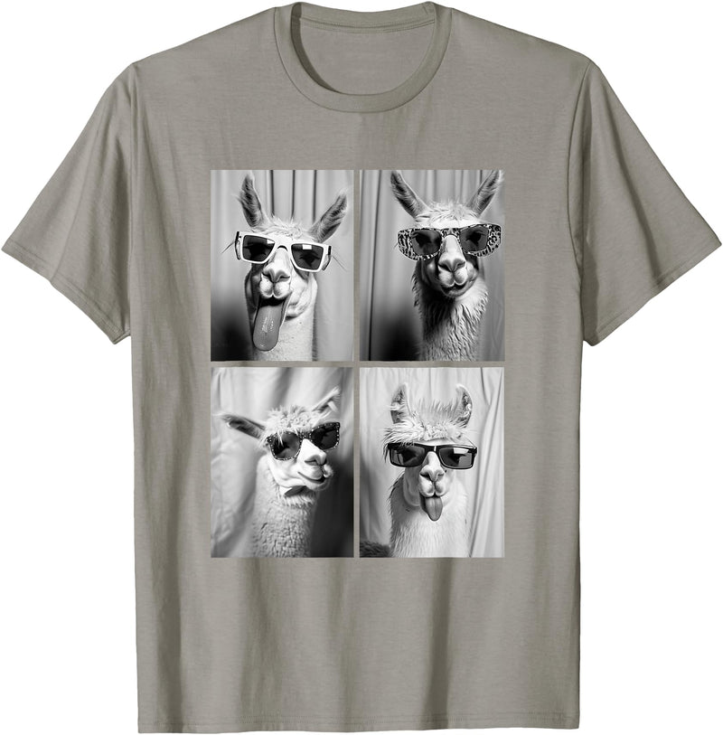 Funny Animal Photography Clothing Co. Funny Llamas with Sunglasses Cool Llama Animals Photo Booth T-Shirt - Slate Grey