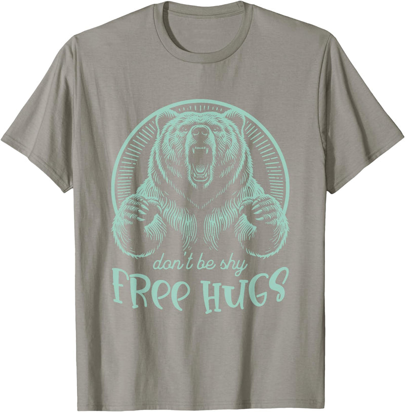 Hugging Family & Relations s Gifts & Apparel 'FREE-Hugs' s Grizzly Bear s 'Woodcut Style' T-Shirt - Slate Grey