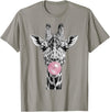 Wild Bubble Art Cool Giraffe Blowing Pink Bubblegum Sketch Art T-Shirt - Slate Grey