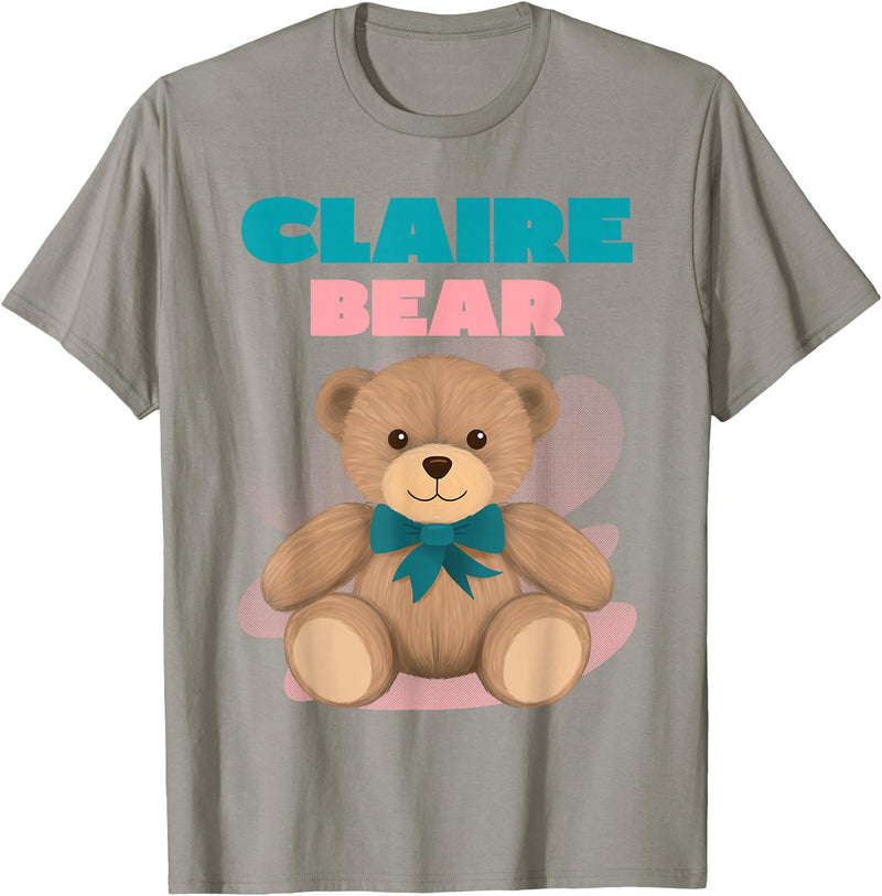 TheNiftyStitches CLAIRE Bear T-Shirt - Women's Black Cartoon Bear T-Shirt - Small - Short Sleeve - Classic Fit - All Seasons - Slate Grey