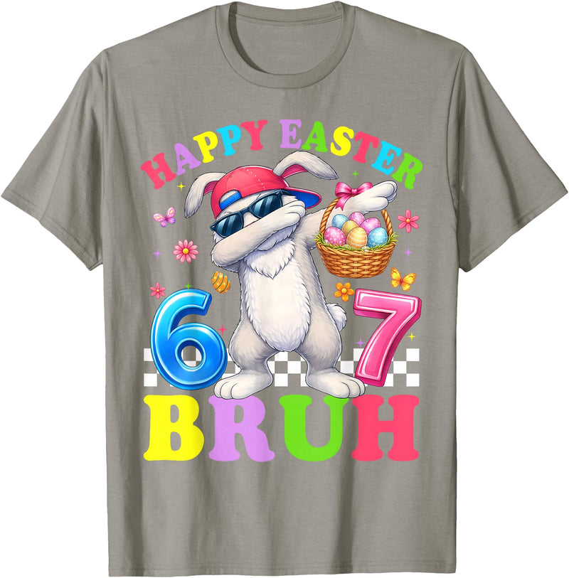 Six Seven Happy Easter 67 Dabbing Rabbit Meme Bunny Kids Boy T-Shirt in Slate Grey
