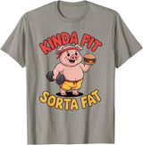 Funny Fitness Humor Food Lifestyle Merch. Kinda Fit Sorta Fat Funny Workout Burger Pig Gym T-Shirt - Slate Grey