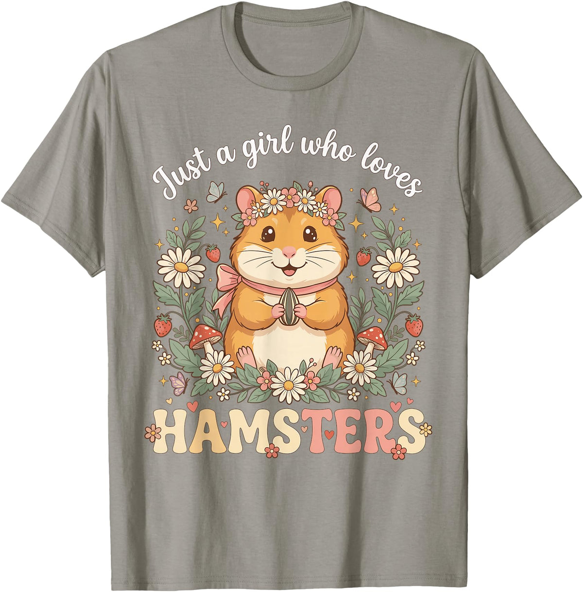 Just a Girl Who Loves Hamsters Cute Floral Pet Aesthetic T-Shirt - Slate Grey
