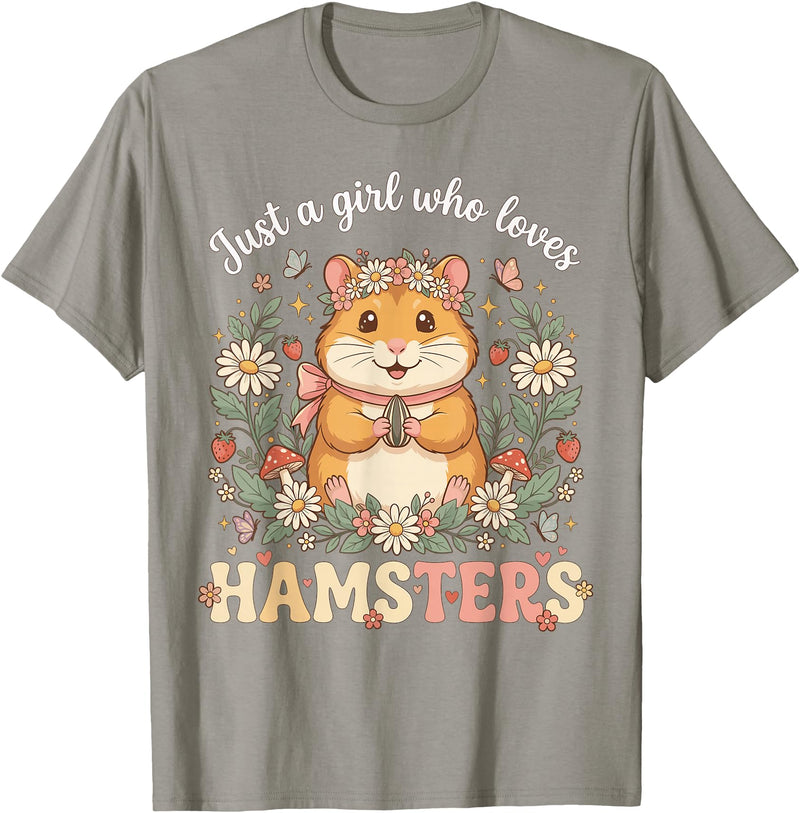 Just a Girl Who Loves Hamsters Cute Floral Pet Aesthetic T-Shirt - Slate Grey