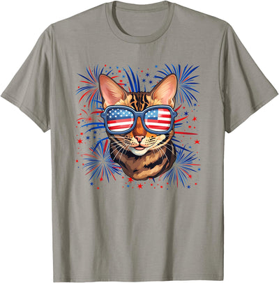 Ripper19 Bengal Cat American 4th of July Bengal Cat T-Shirt for Women Kids Men