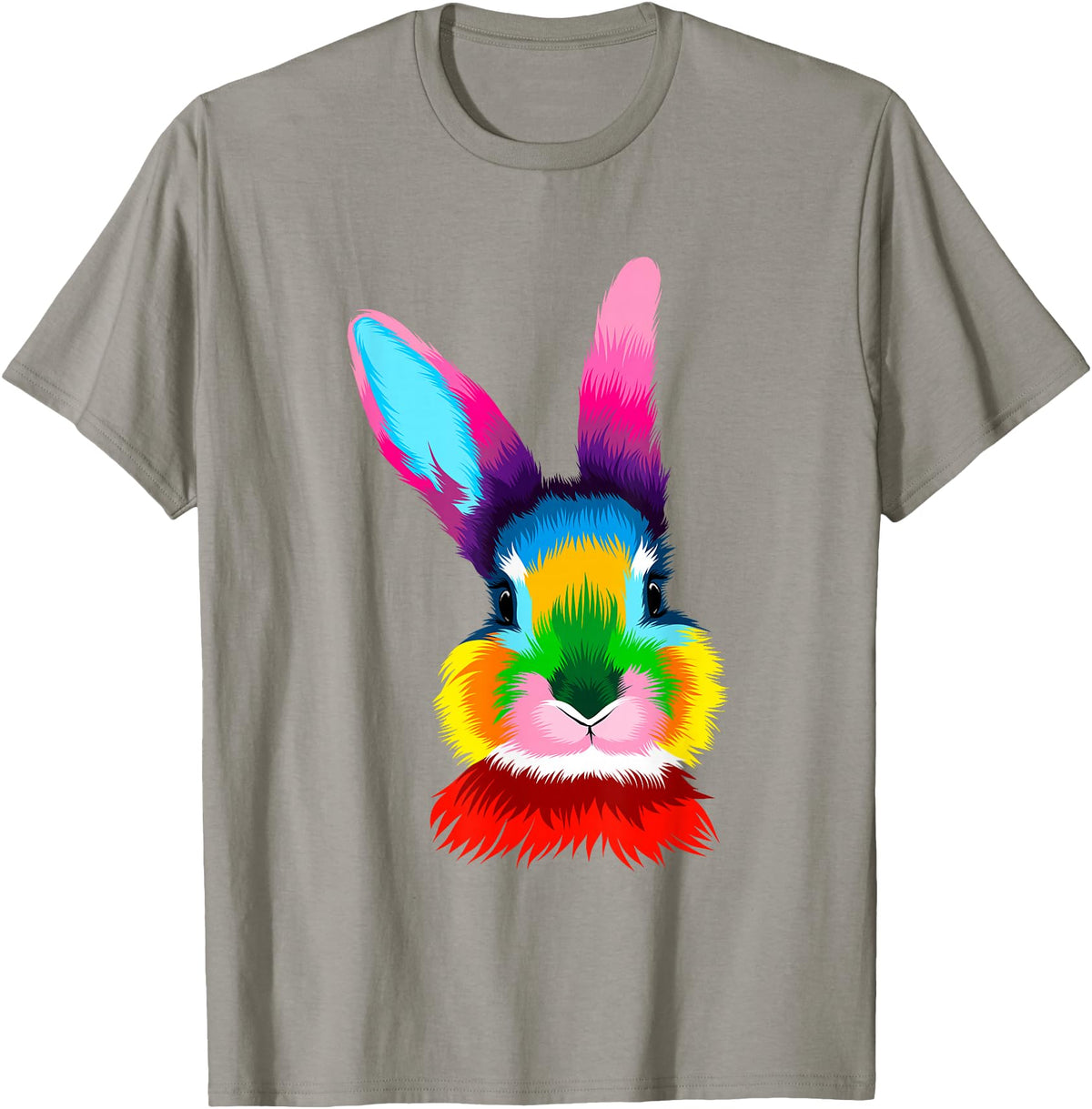 Colorful Rabbit Head Safari Animal Art Wildlife T-Shirt in Slate Grey