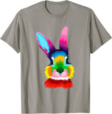 Colorful Rabbit Head Safari Animal Art Wildlife T-Shirt in Slate Grey