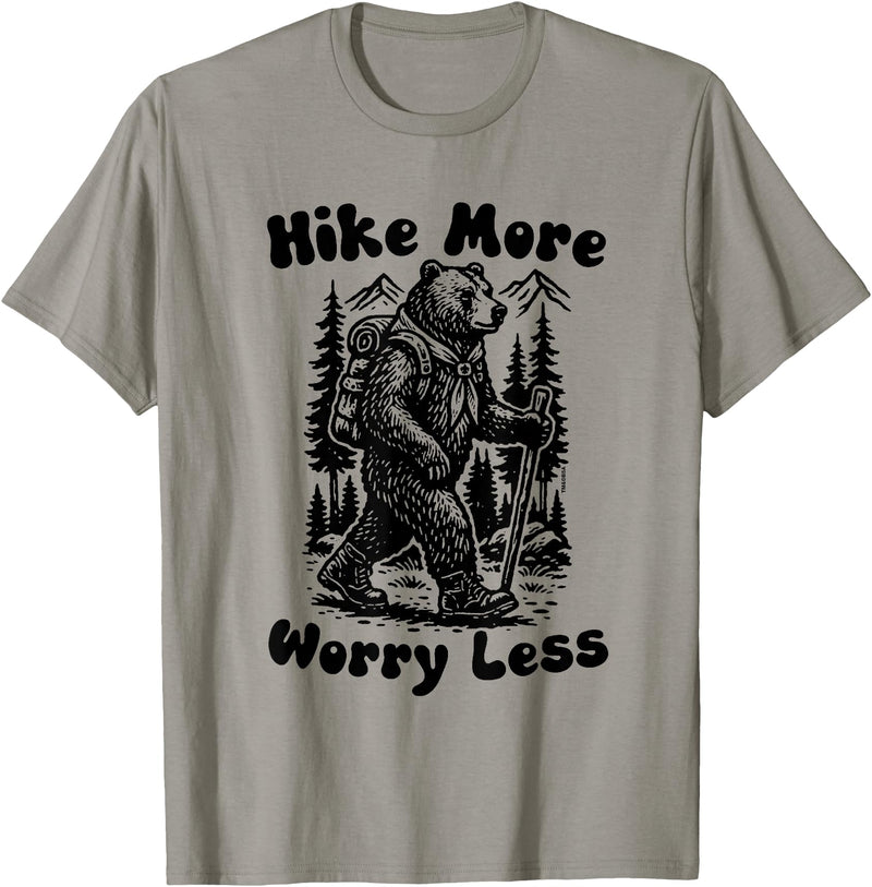 Outpost Scouting Gear by Giant Step Design Co. Hike More Worry Less Funny Cub Scouts BSA Hiking Bear T-Shirt - Slate Grey