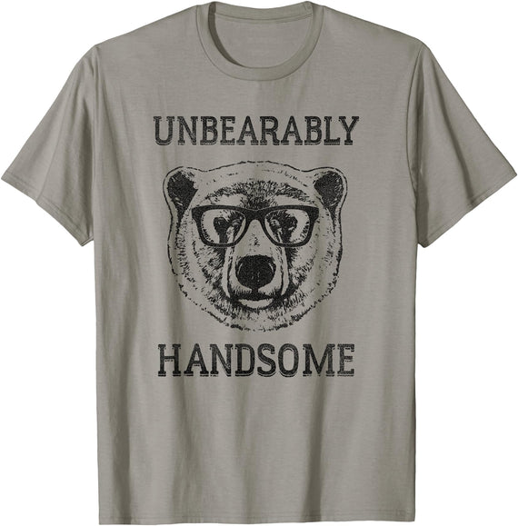 Trendy Apparel Trendy Unbearably Handsome Stunning Bear Face T-Shirt - Slate Grey