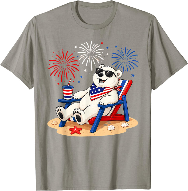 Polar Bear Patriotic Happy Beach Paws Co 4th of July Polar Bear Happy Beach Patriotic Animal Lovers T-Shirt - Slate Grey